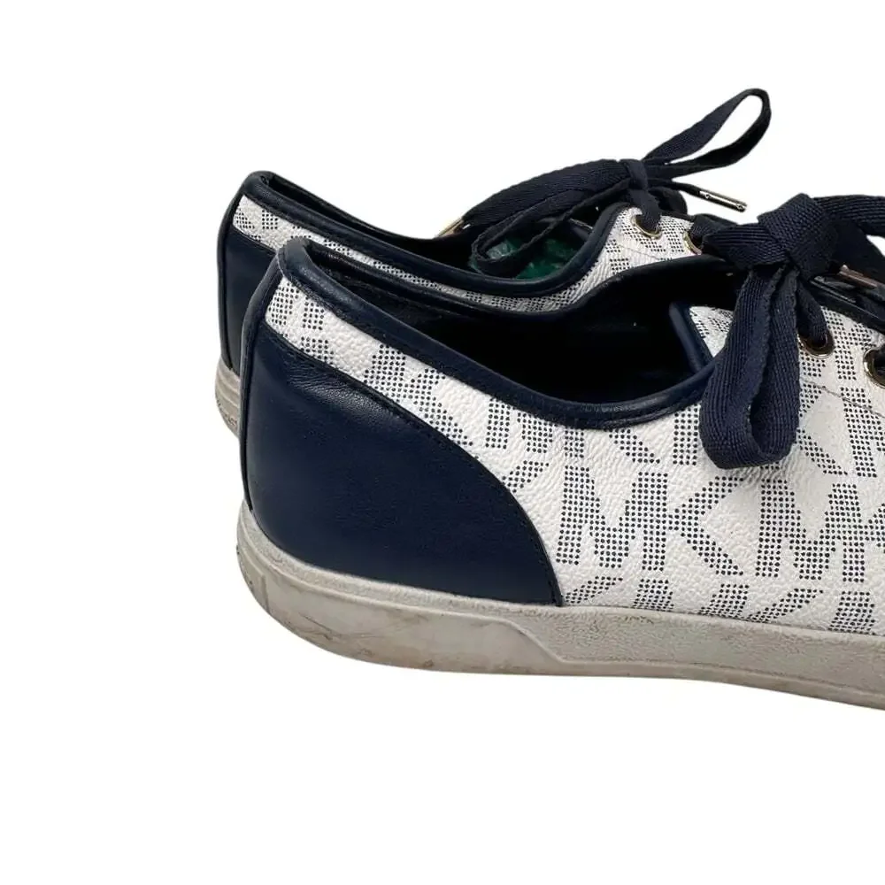 KORS Michael Kors Navy White Signature Sneakers Womens 10 Monogram Casual
